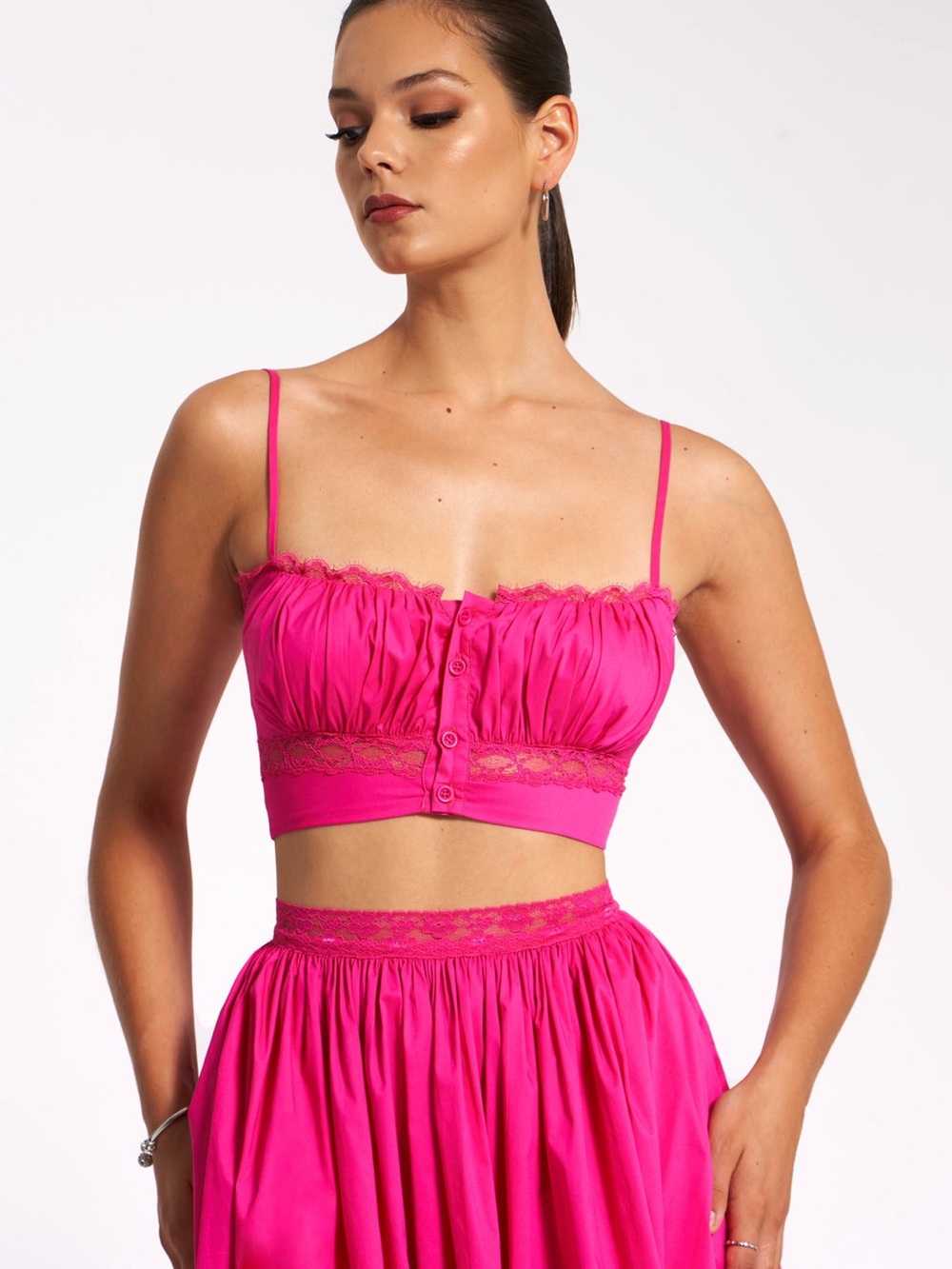 2pc Set Martha Fuchsia Cotton Poplin Maxi Skirt With Matching Top - Picture 6 of 9